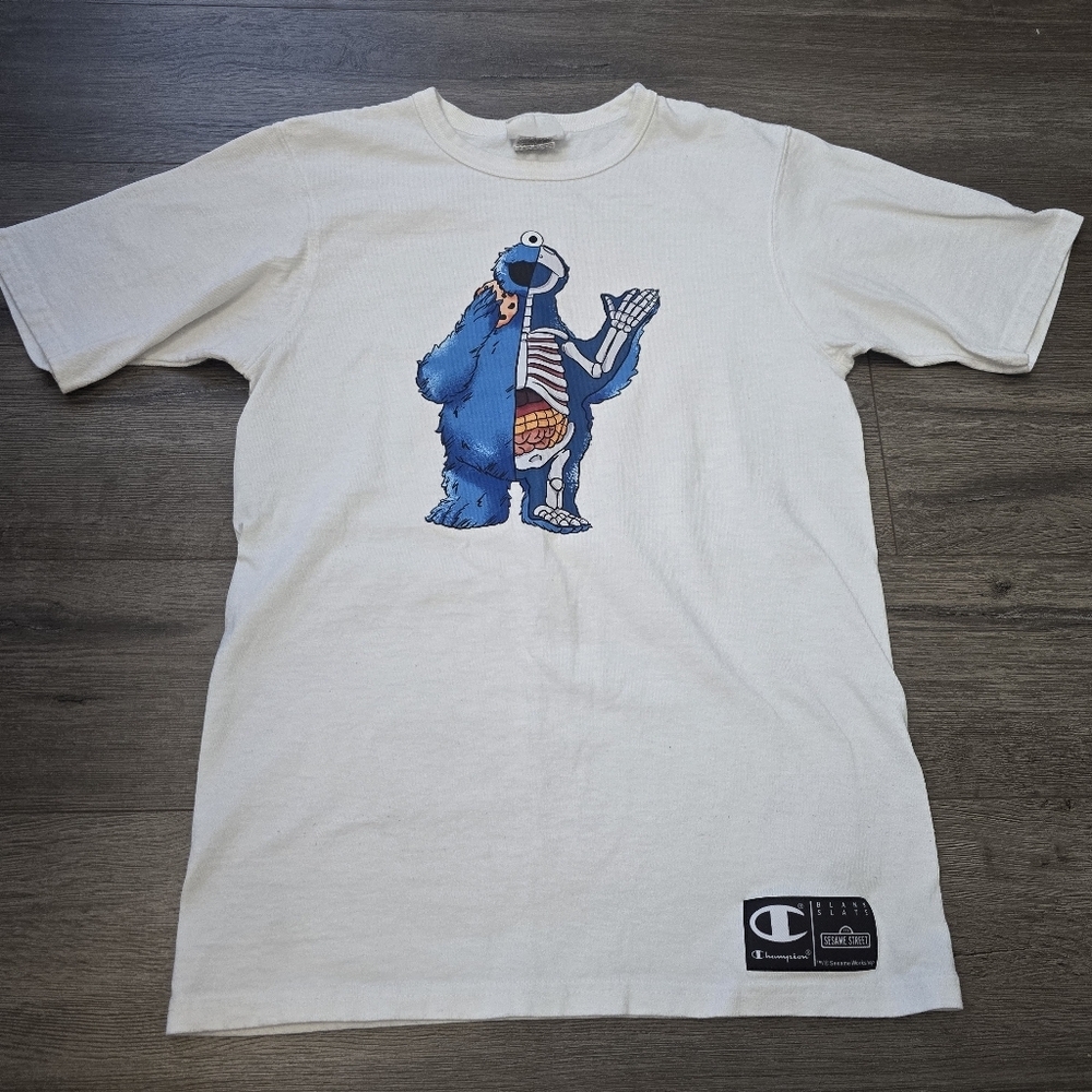 Champion Blank Slate Cookie Monster Short Sleeve Men Tee Small Unisex Streetwear